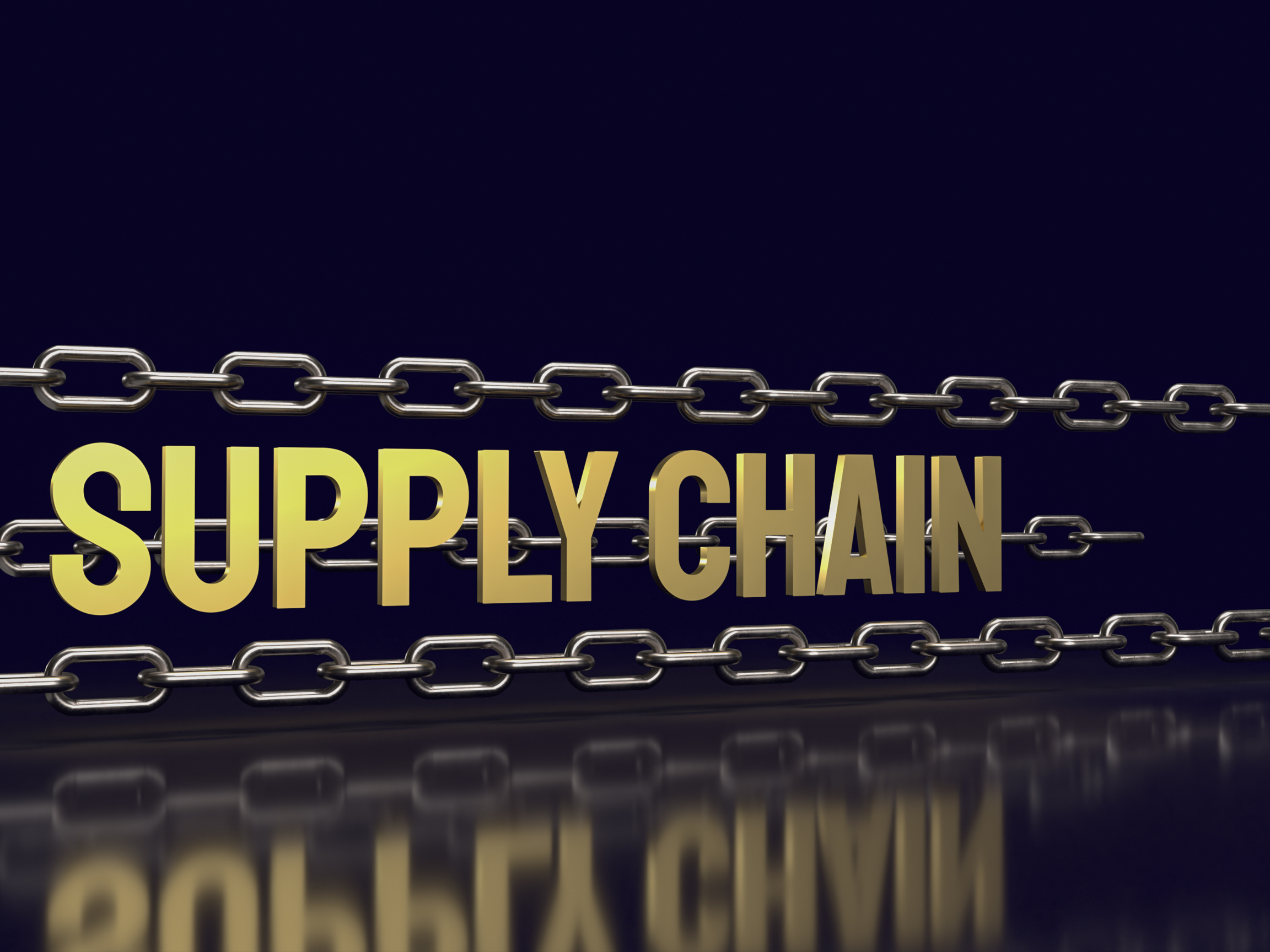 Conceptual image of the words “Supply Chain” integrated into metal chain links—symbolizing the strength and complexity of supply chain systems in bar and restaurant operations.