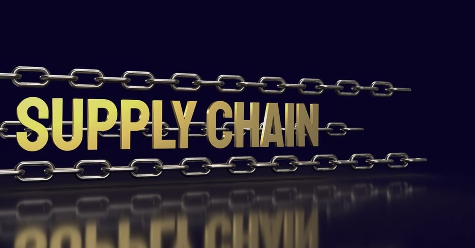 Graphic of a supply chain with metal links and the words “Supply Chain,” representing how safety stock supports reliable bar and restaurant operations